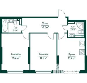 2-к квартира, строящийся дом, 61м2, 12/29 этаж