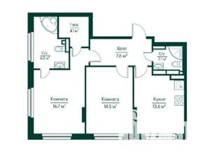 2-к квартира, вторичка, 66м2, 27/32 этаж