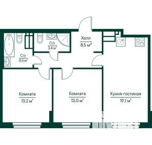 3-к квартира, строящийся дом, 62м2, 18/29 этаж