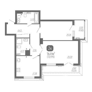 2-к квартира, вторичка, 76м2, 10/22 этаж