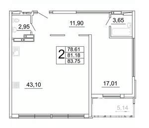 2-к квартира, строящийся дом, 84м2, 21/27 этаж