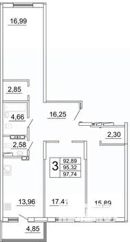 3-к квартира, строящийся дом, 98м2, 4/27 этаж