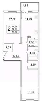 2-к квартира, строящийся дом, 80м2, 3/27 этаж