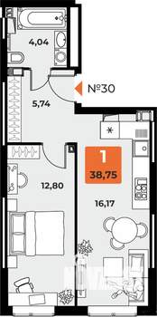 1-к квартира, вторичка, 39м2, 4/23 этаж
