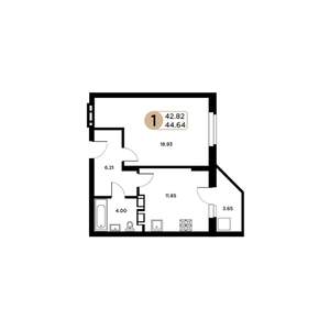 1-к квартира, строящийся дом, 43м2, 23/26 этаж