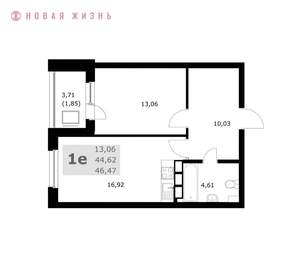 1-к квартира, вторичка, 47м2, 15/24 этаж