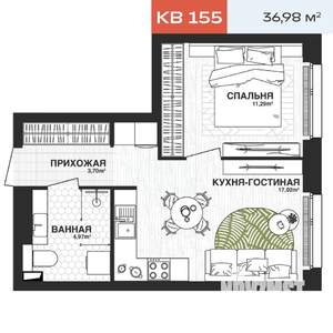 1-к квартира, вторичка, 37м2, 7/15 этаж