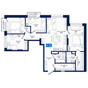 4-к квартира, вторичка, 107м2, 6/19 этаж