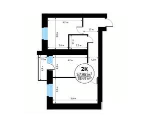 2-к квартира, вторичка, 58м2, 6/18 этаж