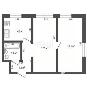 2-к квартира, вторичка, 43м2, 1/5 этаж