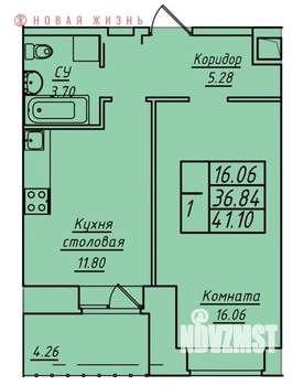 1-к квартира, строящийся дом, 41м2, 12/17 этаж