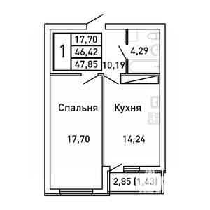 1-к квартира, вторичка, 48м2, 3/25 этаж