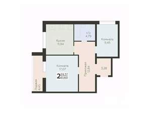 2-к квартира, вторичка, 62м2, 9/12 этаж