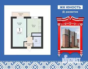 1-к квартира, вторичка, 36м2, 15/25 этаж