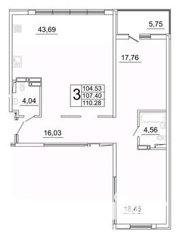 3-к квартира, строящийся дом, 110м2, 22/27 этаж