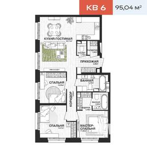 3-к квартира, строящийся дом, 95м2, 3/21 этаж