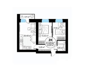 2-к квартира, вторичка, 57м2, 13/18 этаж