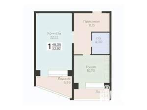 1-к квартира, вторичка, 53м2, 5/12 этаж