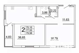 2-к квартира, строящийся дом, 80м2, 10/27 этаж