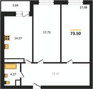 2-к квартира, вторичка, 74м2, 20/25 этаж