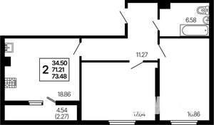 2-к квартира, строящийся дом, 73м2, 2/21 этаж