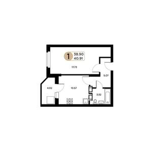 1-к квартира, строящийся дом, 39м2, 5/26 этаж