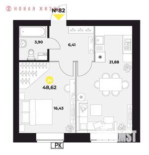 1-к квартира, вторичка, 48м2, 16/16 этаж