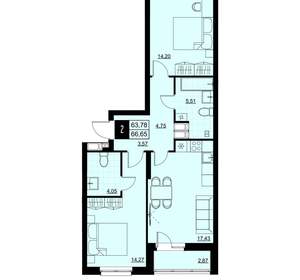 2-к квартира, вторичка, 65м2, 1/18 этаж