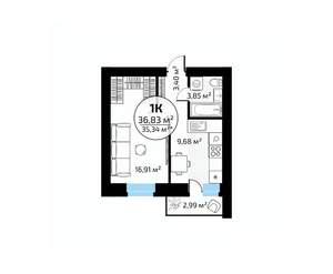 1-к квартира, вторичка, 37м2, 13/18 этаж