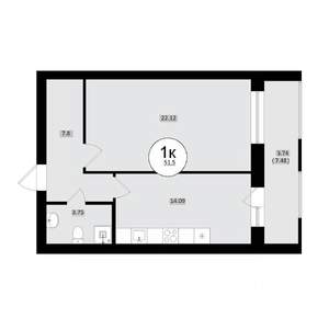 1-к квартира, вторичка, 52м2, 1/8 этаж