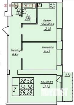 2-к квартира, строящийся дом, 58м2, 16/17 этаж