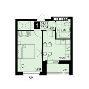 1-к квартира, строящийся дом, 36м2, 10/15 этаж