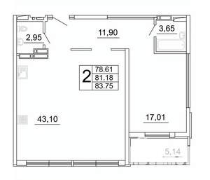 2-к квартира, строящийся дом, 84м2, 25/27 этаж