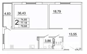2-к квартира, строящийся дом, 80м2, 8/27 этаж