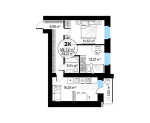 2-к квартира, вторичка, 58м2, 2/18 этаж