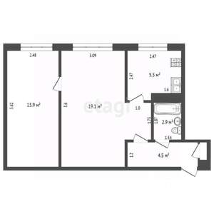 2-к квартира, вторичка, 46м2, 1/5 этаж