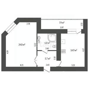 1-к квартира, вторичка, 59м2, 9/16 этаж