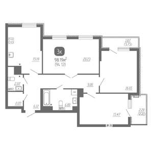 3-к квартира, строящийся дом, 98м2, 12/22 этаж