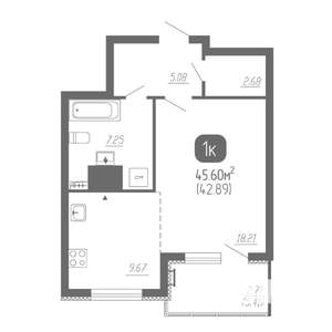 1-к квартира, вторичка, 46м2, 20/22 этаж