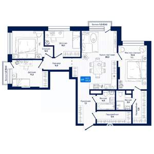 4-к квартира, вторичка, 107м2, 5/19 этаж
