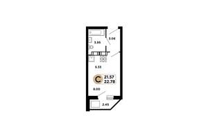 Студия квартира, строящийся дом, 22м2, 2/25 этаж