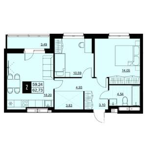 2-к квартира, вторичка, 61м2, 13/18 этаж
