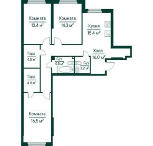 3-к квартира, строящийся дом, 92м2, 2/29 этаж