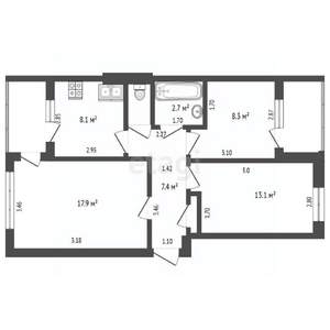 3-к квартира, вторичка, 63м2, 3/5 этаж
