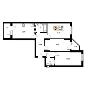 3-к квартира, строящийся дом, 76м2, 13/26 этаж