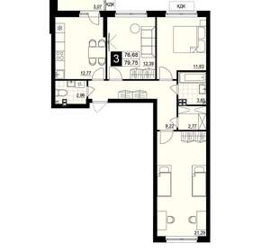 3-к квартира, вторичка, 78м2, 2/15 этаж