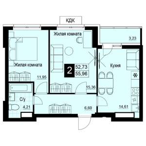 2-к квартира, вторичка, 56м2, 12/19 этаж