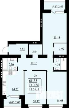 3-к квартира, строящийся дом, 115м2, 3/8 этаж