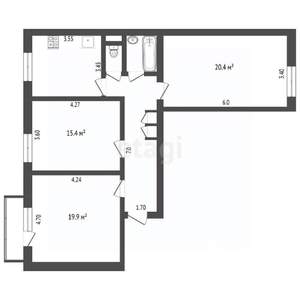 3-к квартира, вторичка, 55м2, 2/5 этаж