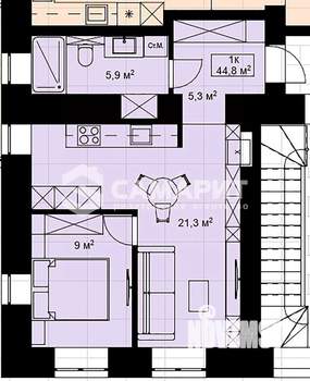 1-к квартира, вторичка, 42м2, 2/3 этаж